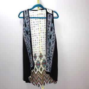 Vocal‎ Sleeveless Long Vest Duster Geometric Print Size 1XL